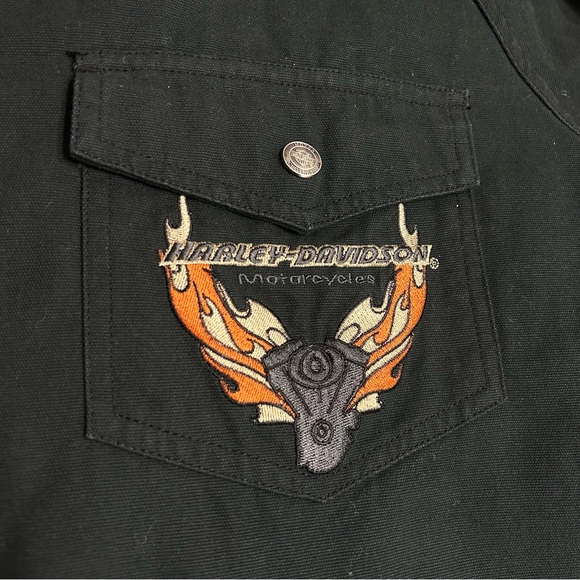 Harley Davidson Men’s M Black Shacket Button Up Canvas Motorcycle Pockets Jacket - Picture 4 of 12